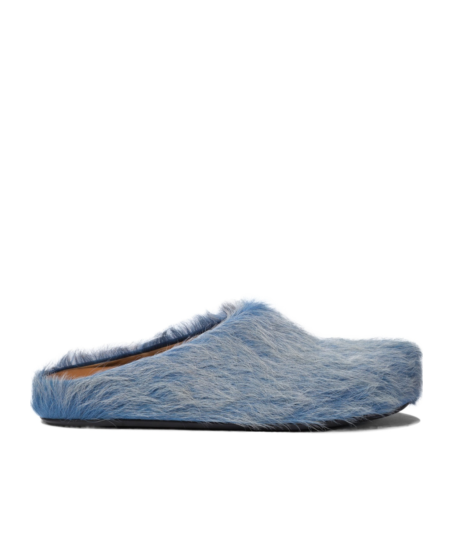 Shop Marni Indigo Long Hair Calfskin Fussbett Sabot In Gray