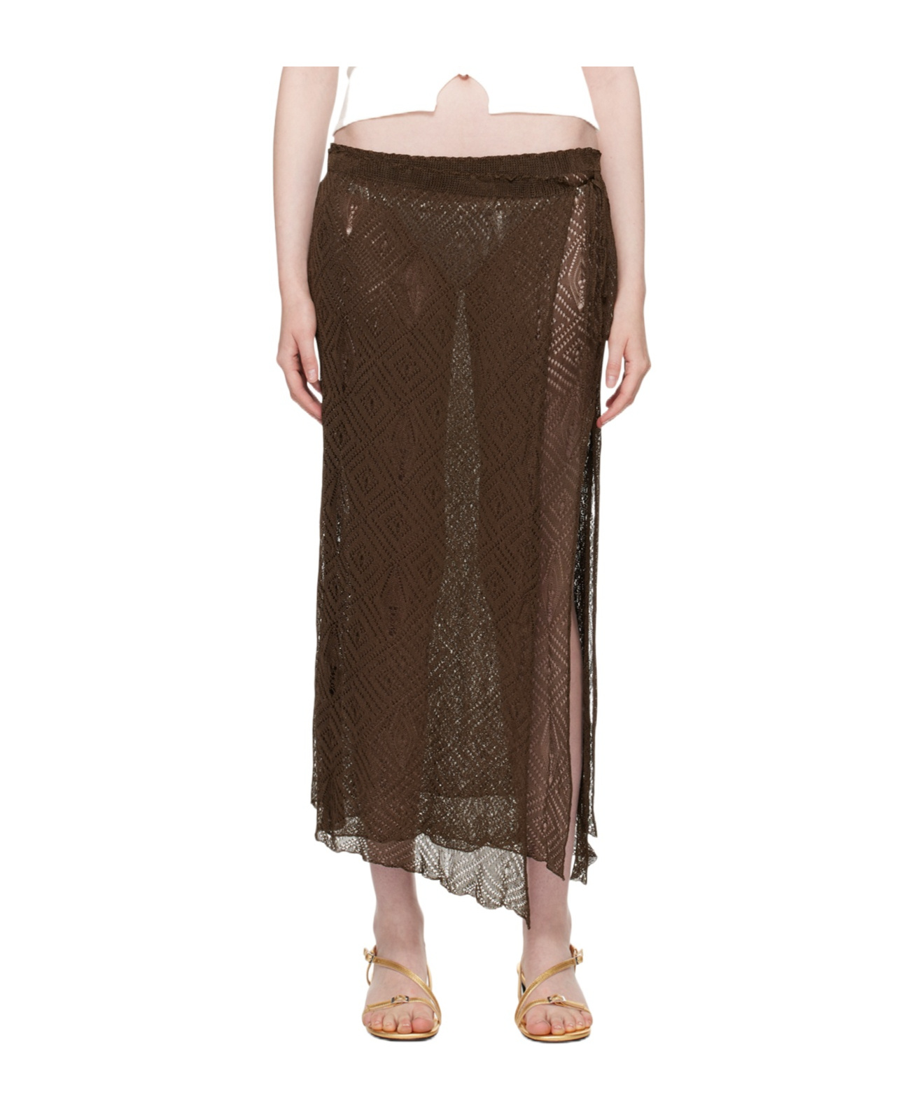 Gimaguas Elena Open-knit Midi Skirt In Brown