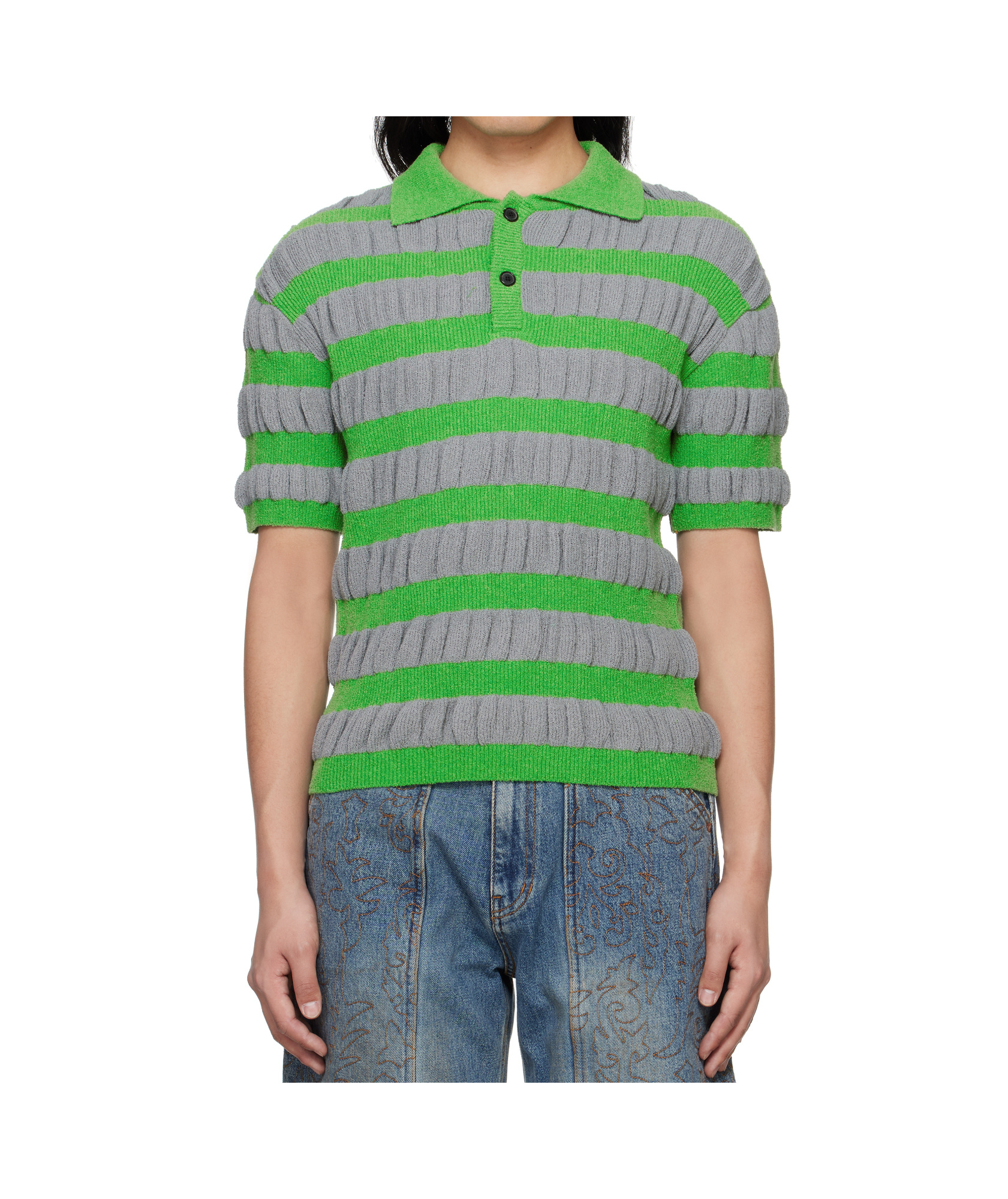 Andersson Bell Bubble Stripe Polo In Gray/green