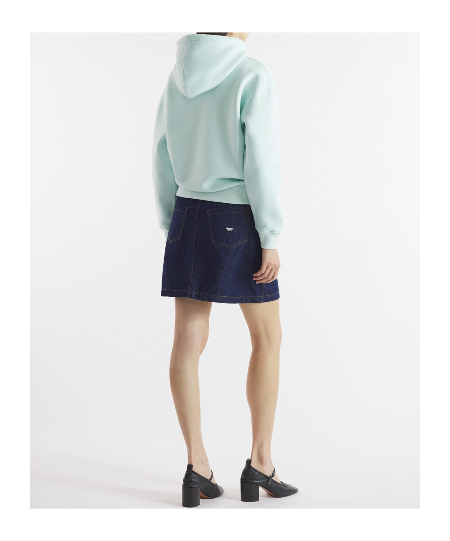 Maison Kitsuné Pastel Mint Cropped Hoodie With Embroidered Fox Logo In Blue