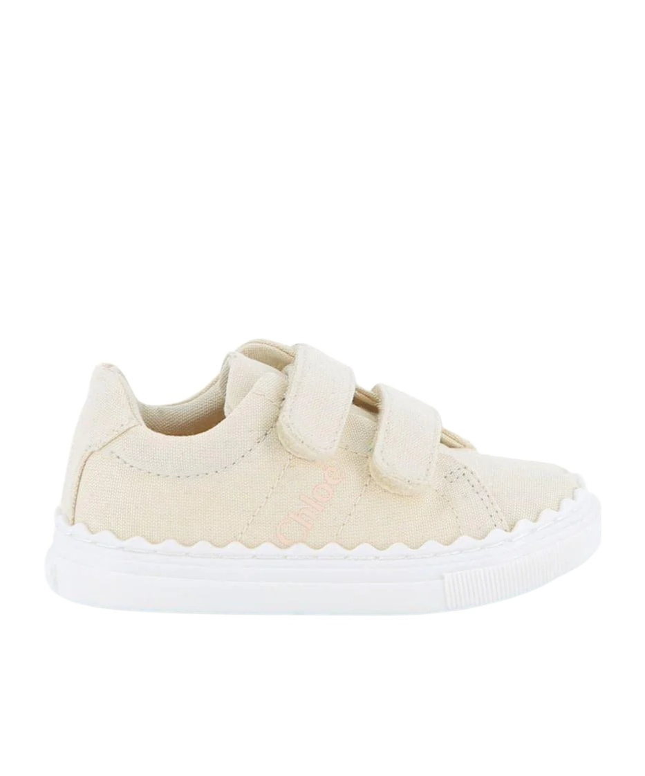 Chloé Kids Scallop-straps Round Toe Sneakers In Pink