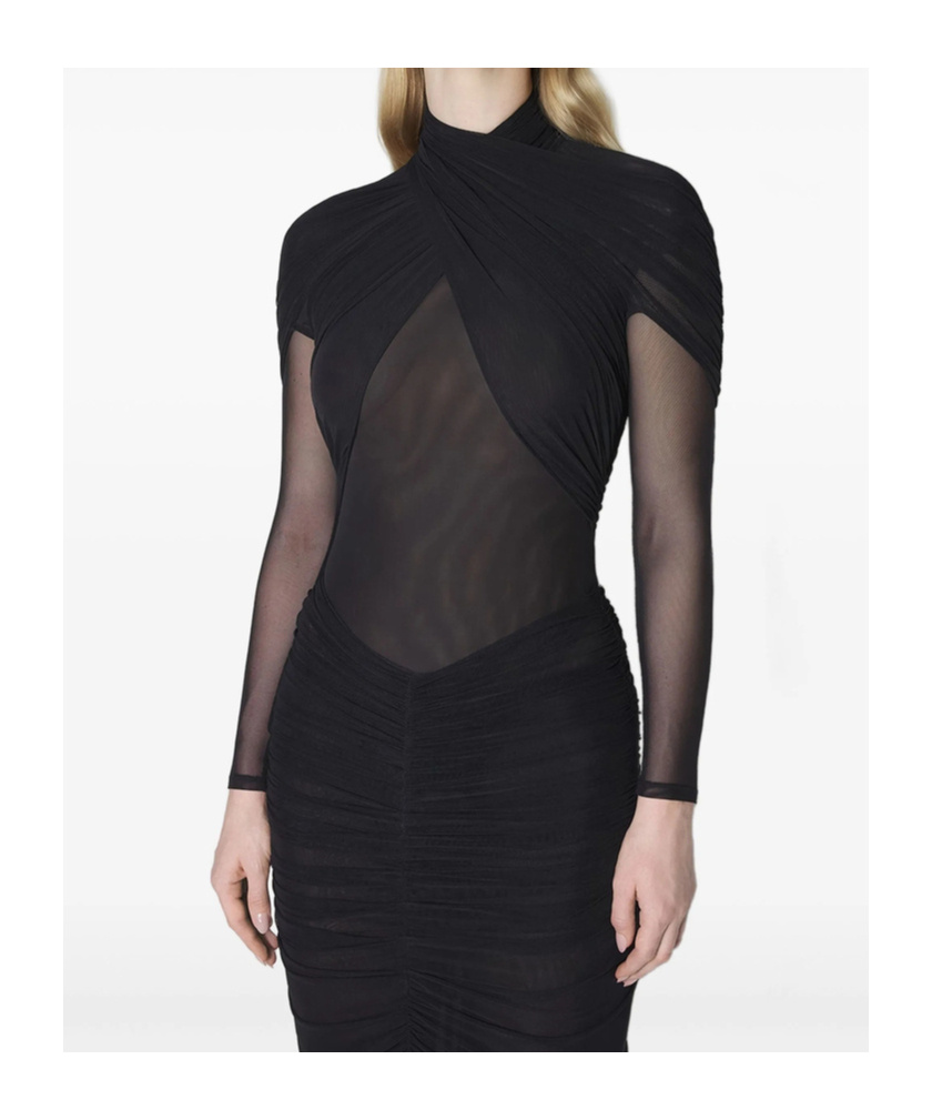 Mugler Halterneck Pleated Dress In Black