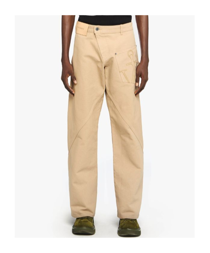 Jw Anderson Mens Twisted Workwear Panelled Wide-leg Cotton Trousers Flax In Nude