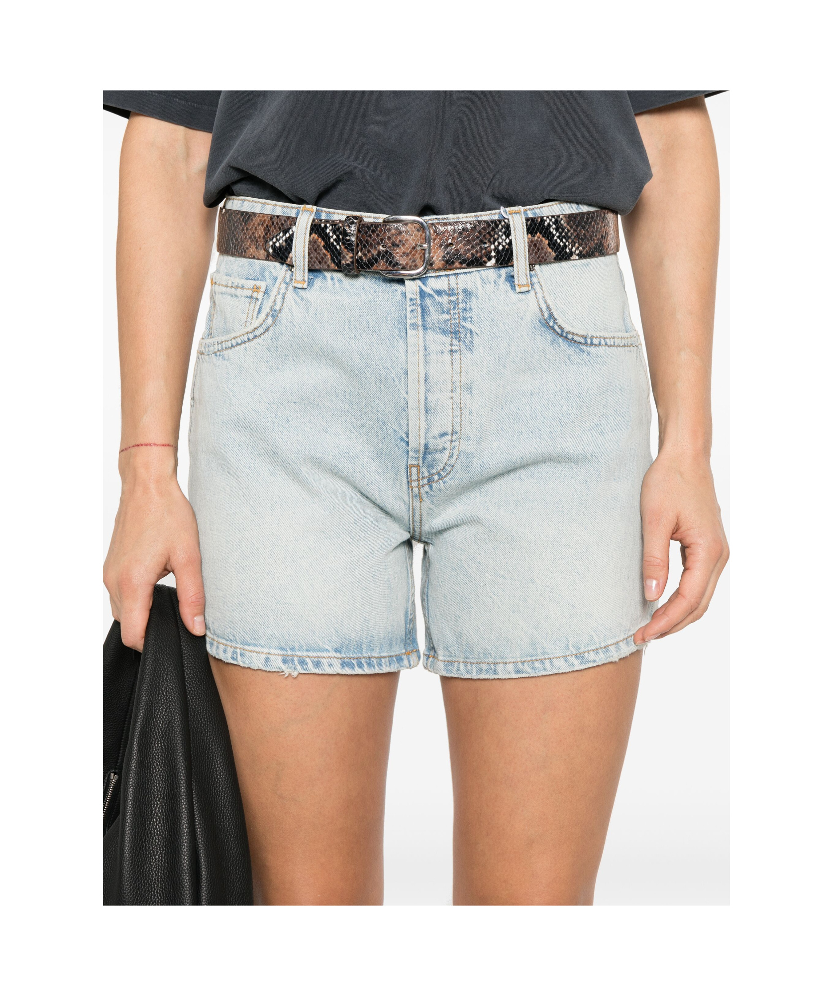 Shop Anine Bing Belt-loop Denim Shorts In White