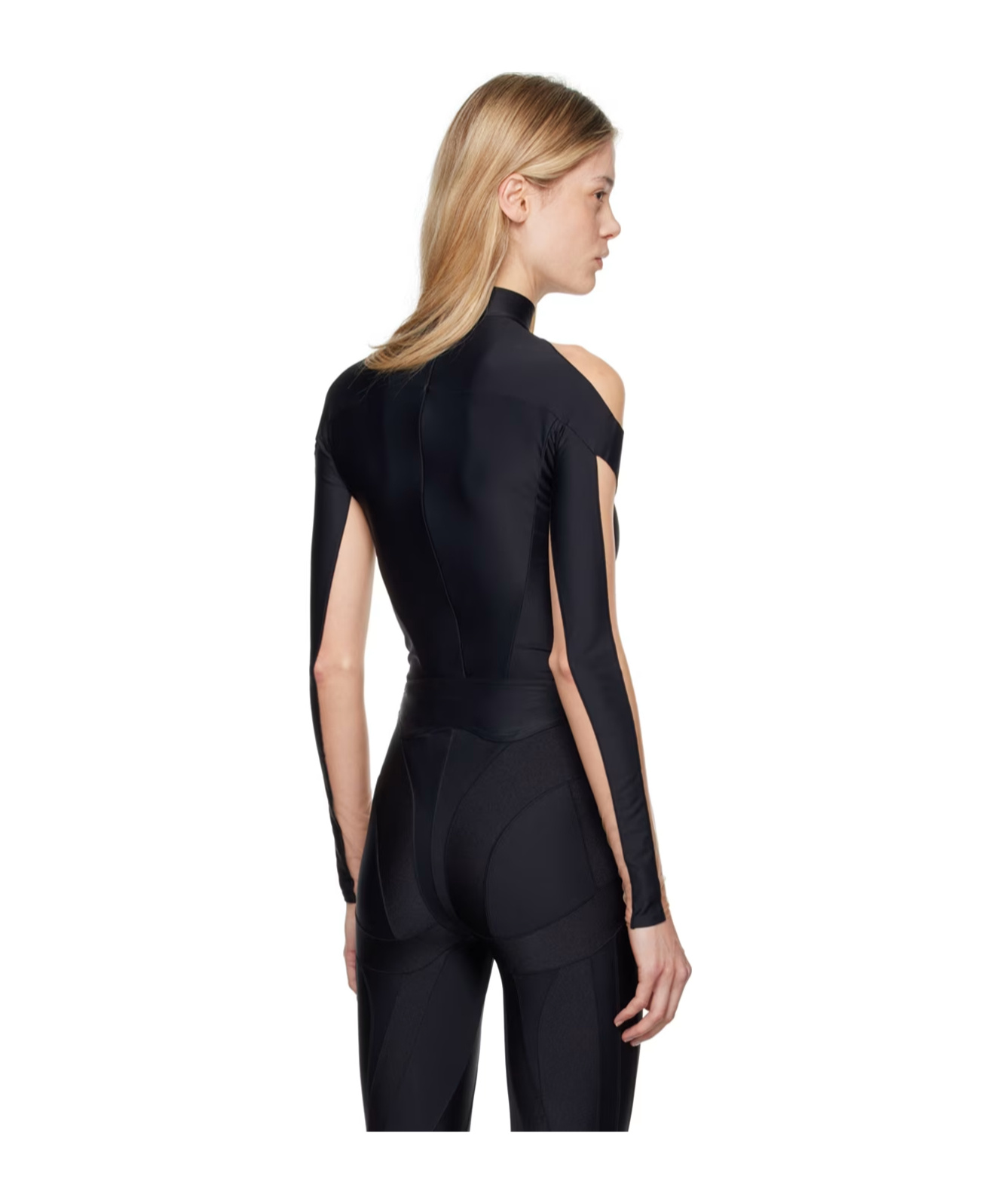 Mugler Black & Beige Illusion Neckline Bodysuit In Black