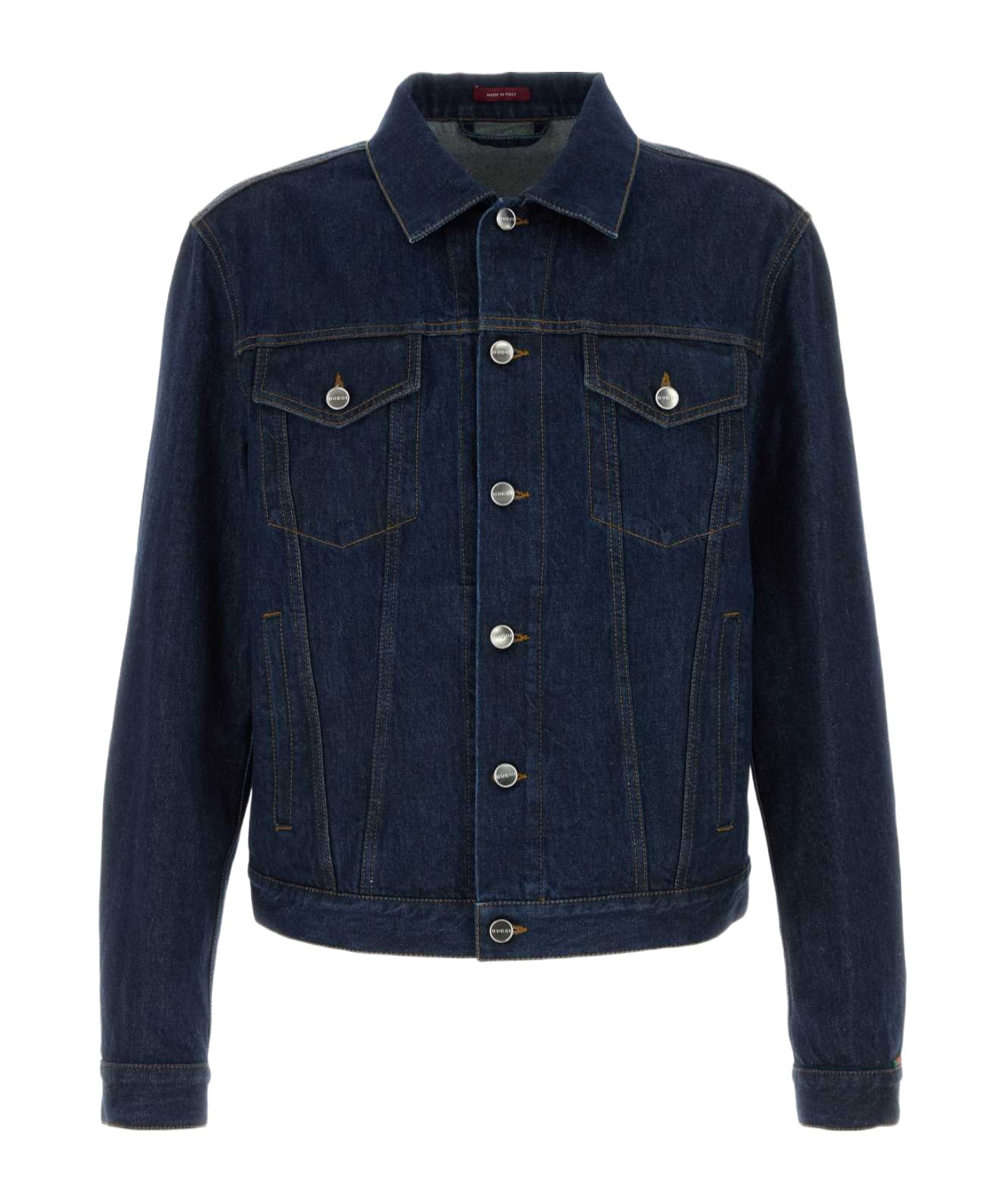 Gucci Denim Jacket With Adjustable Waist And Pockets In Blue