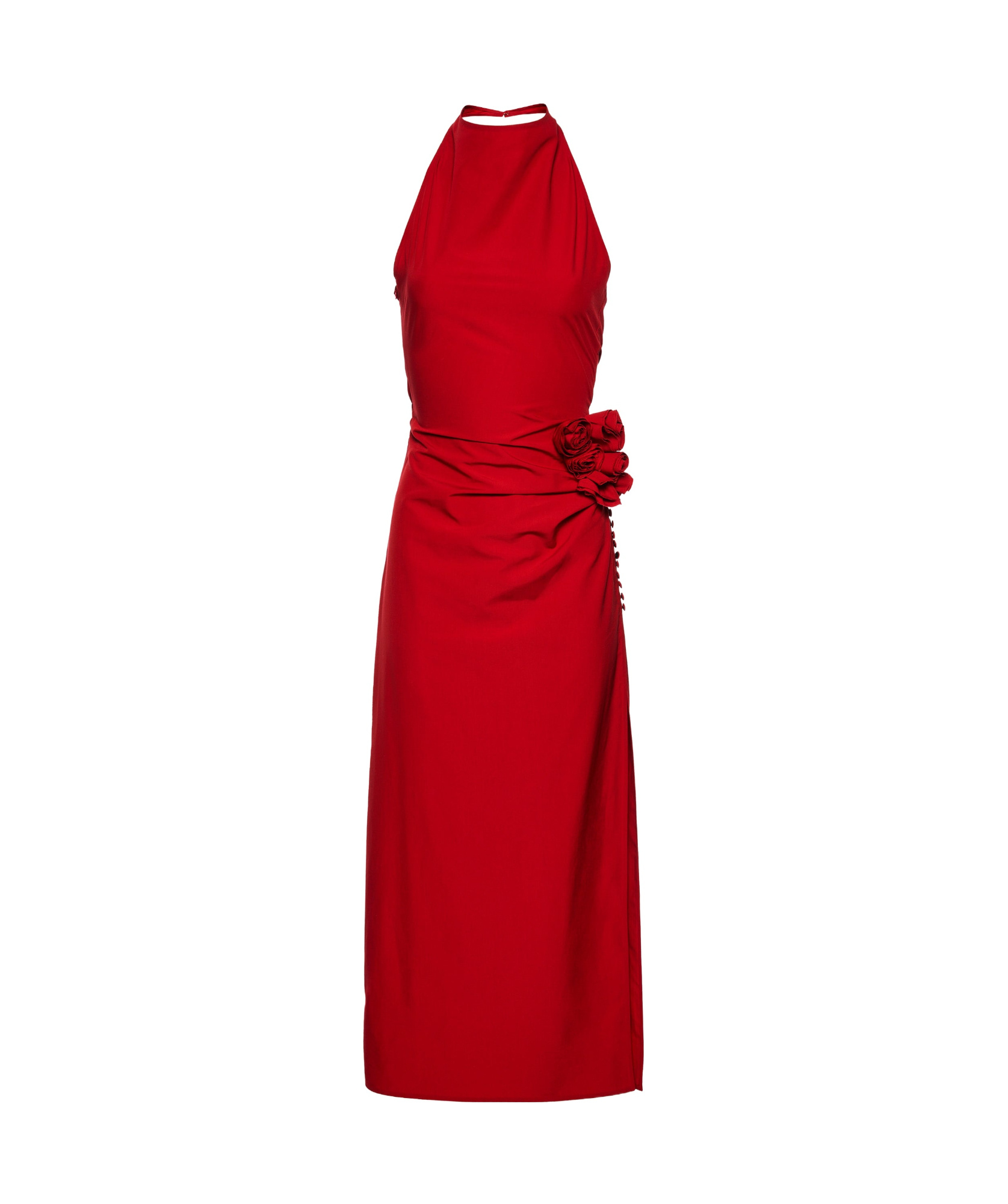 Magda Butrym High Neck Floral Applique Midi Dress In Red In Red
