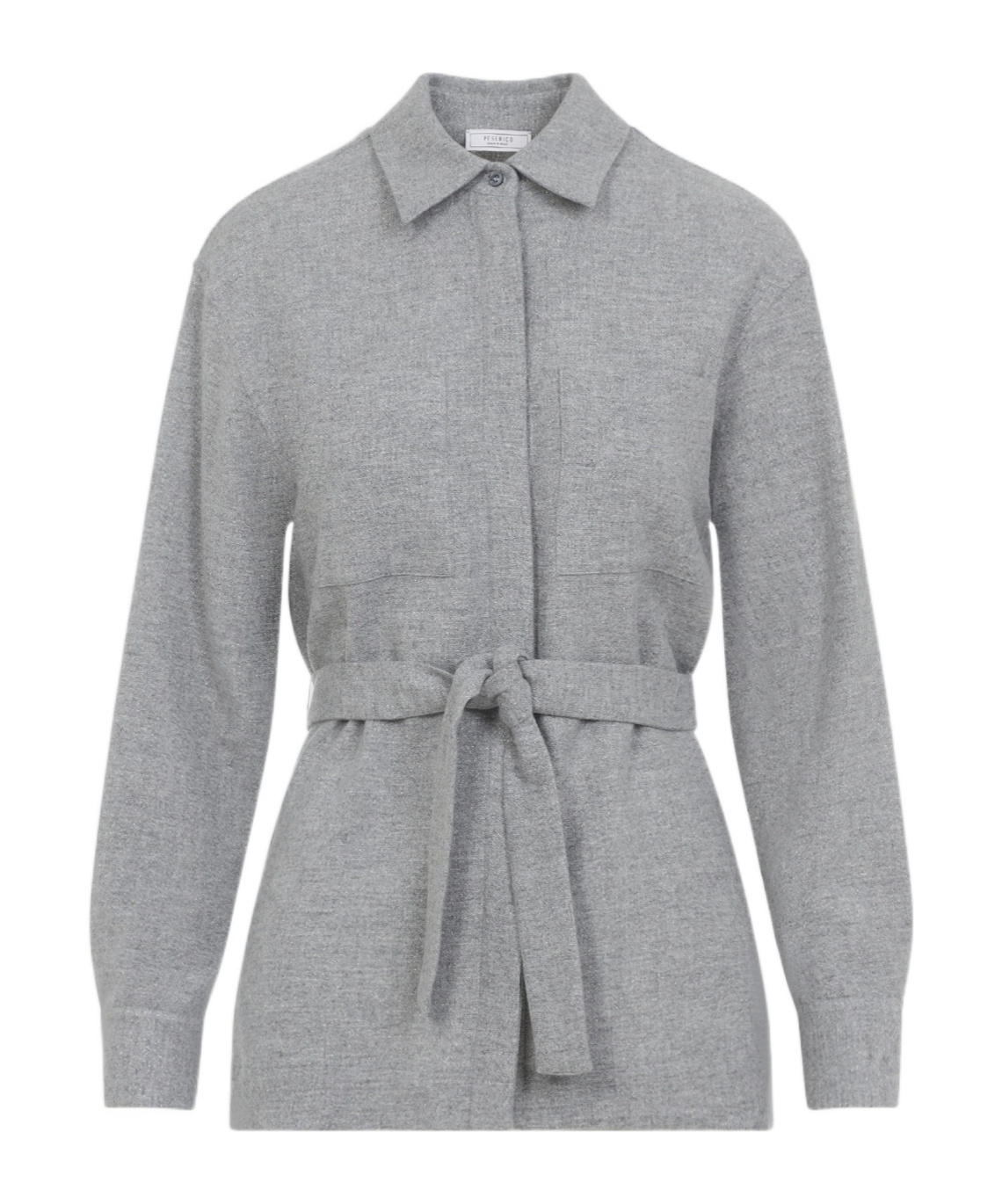 Peserico Pointed Collar Stone Grey Virgin Wool Flannel Shirt In Gray