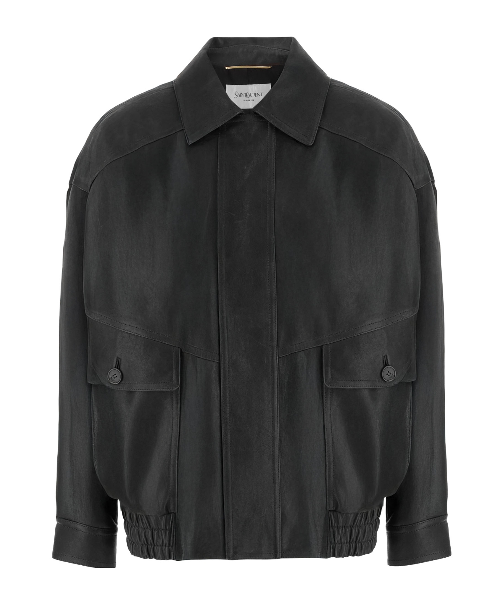 Saint Laurent Long-sleeved Leather Jacket In Black