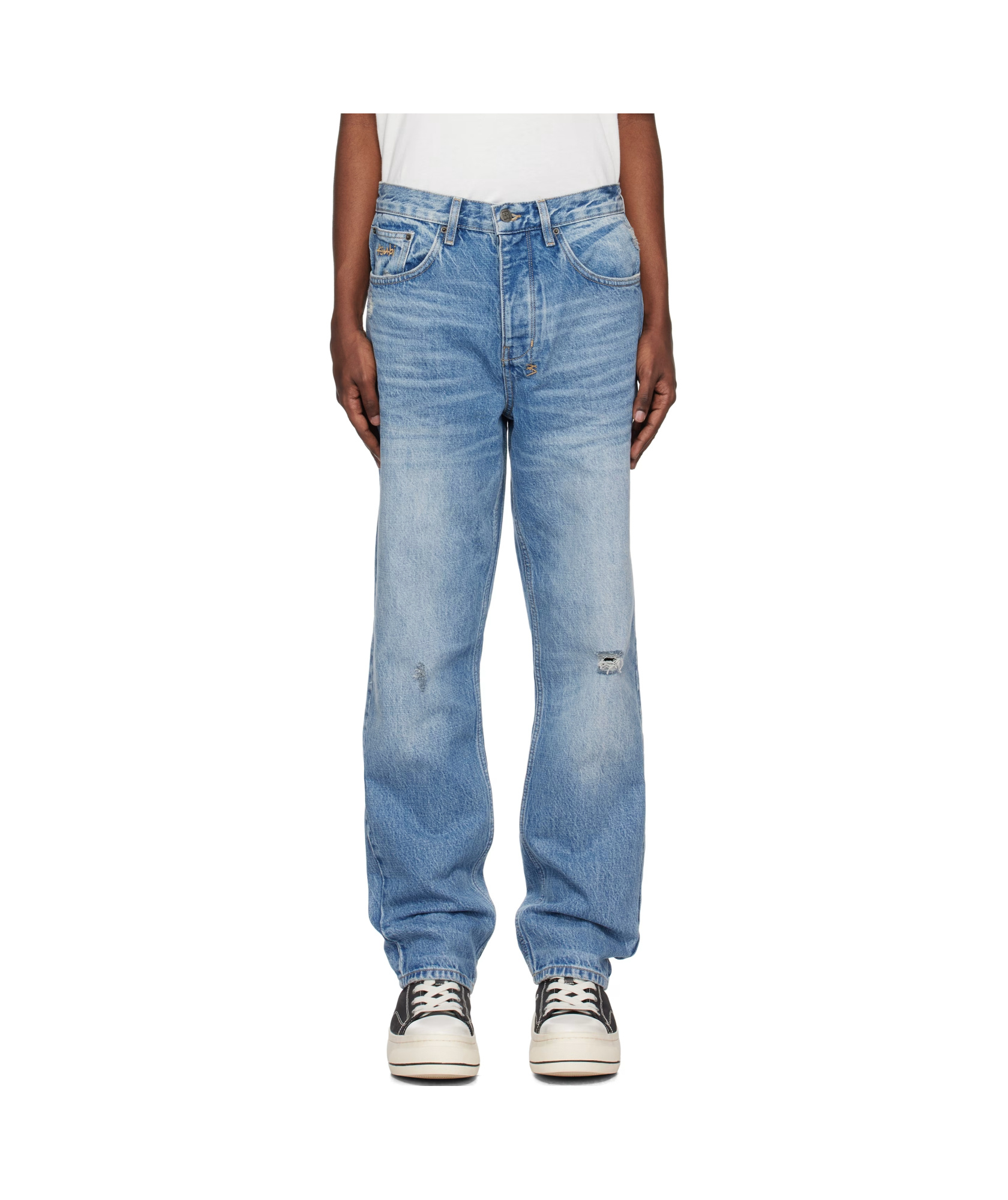 Shop Ksubi Denim Trousers With Belt Loops In Blue