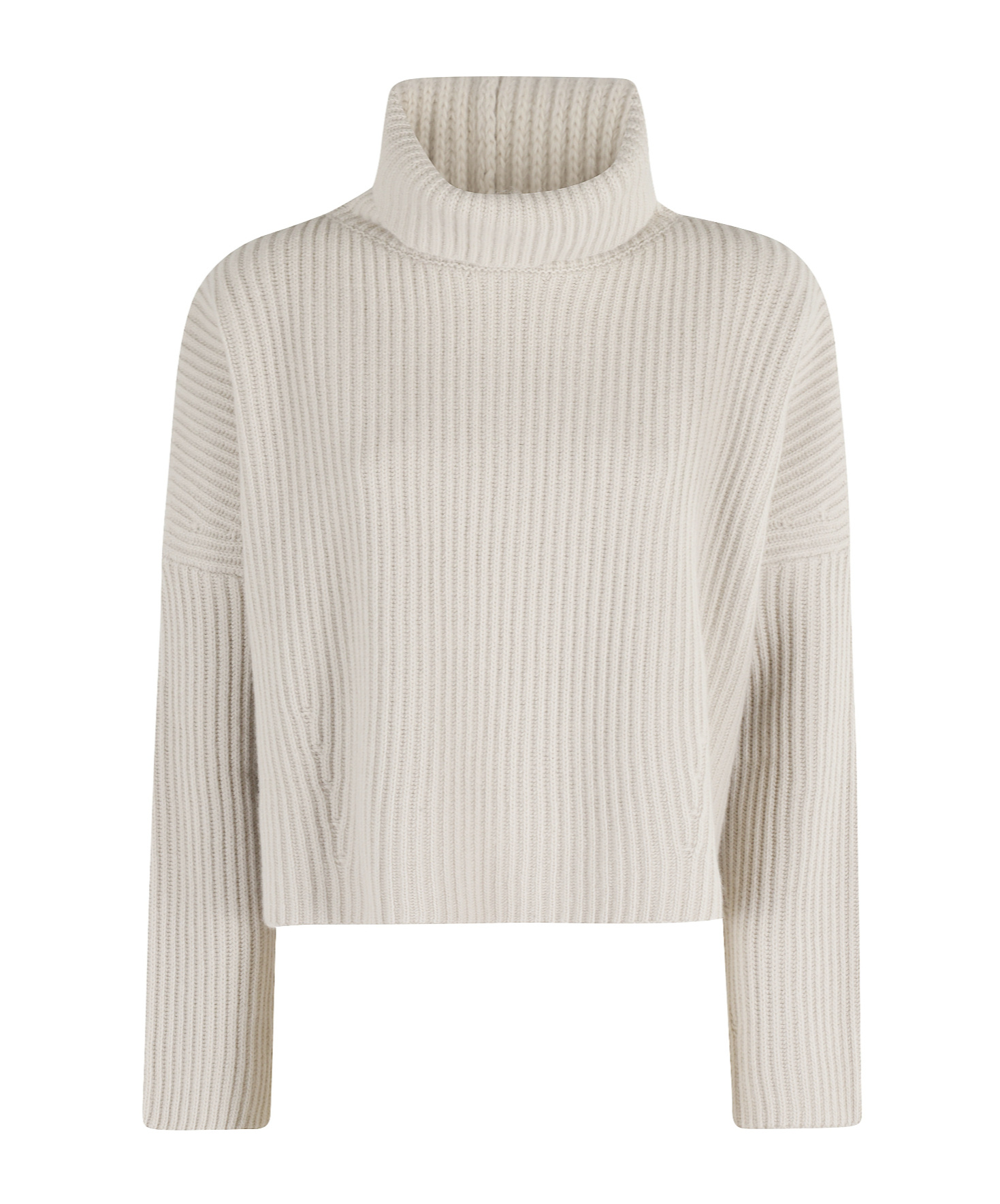 Roberto Collina Turtleneck Sweater With Wide Rib And Contrasting Stitching In Neutral