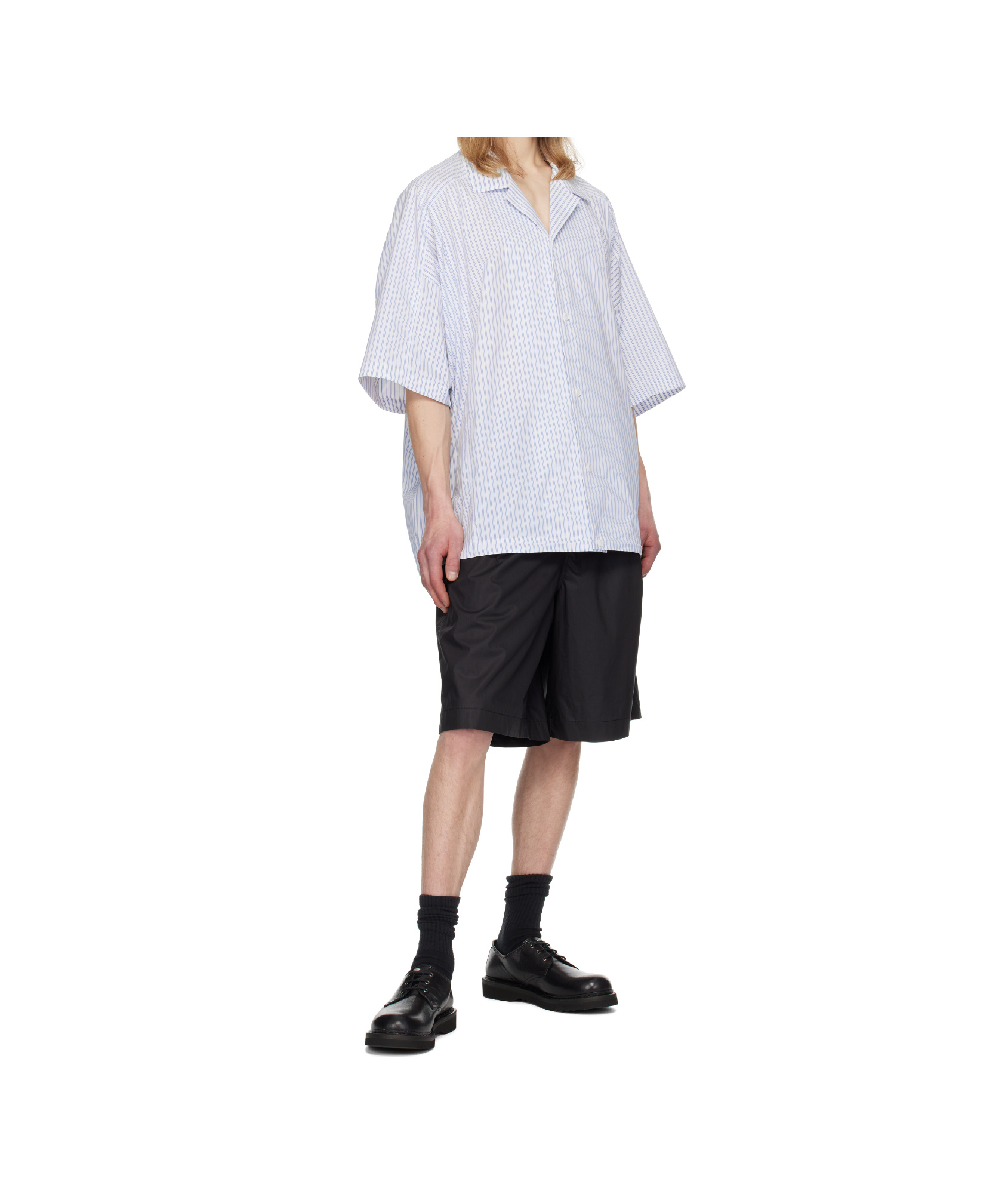Juunj Blue Stripe Coach Short Sleeve Shirt In White