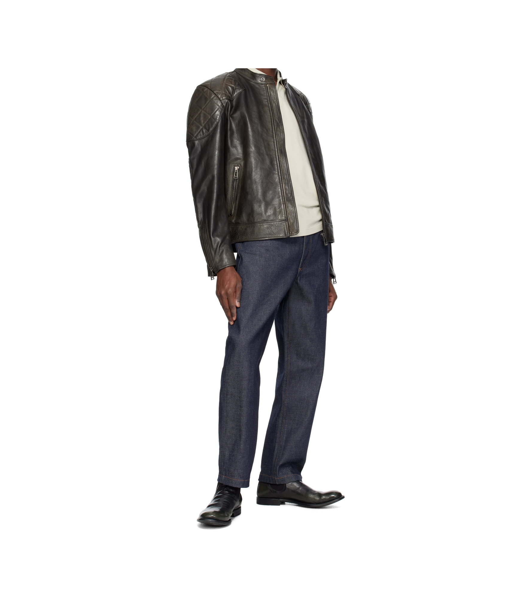 Belstaff Long Sleeve Leather Jacket In Black