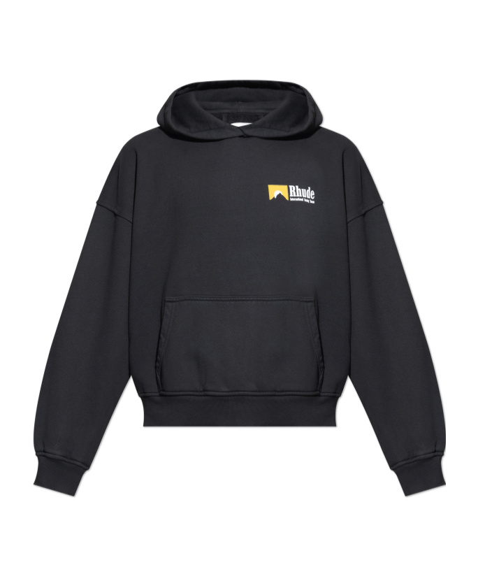 Rhude Loose-fit Hooded Sweatshirt With Ribbed Cuffs In Blue