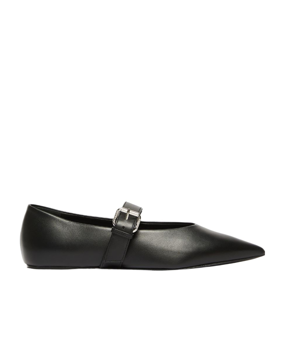 Weekend Max Mara Leather Pointed-toe Ballet Flats In Black