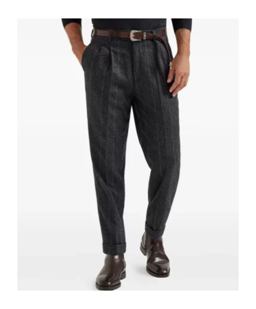 Brunello Cucinelli Leisure Fit Trousers With Double Pleats In Gray
