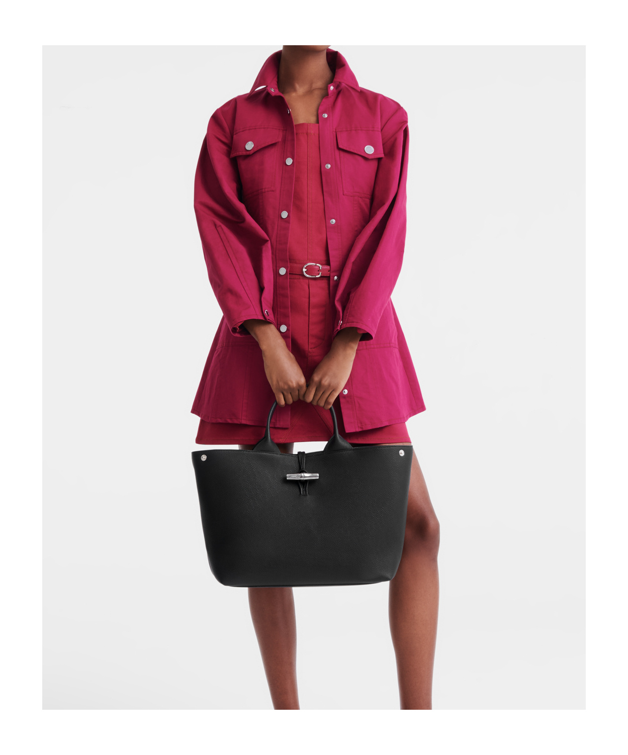 Longchamp Larger Le Roseau Leather Tote In Black