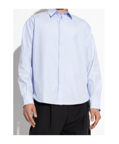 Jacquemus Simon Light Blue Shirt With Logo Lettering On The Front In Cotton Man In Blue