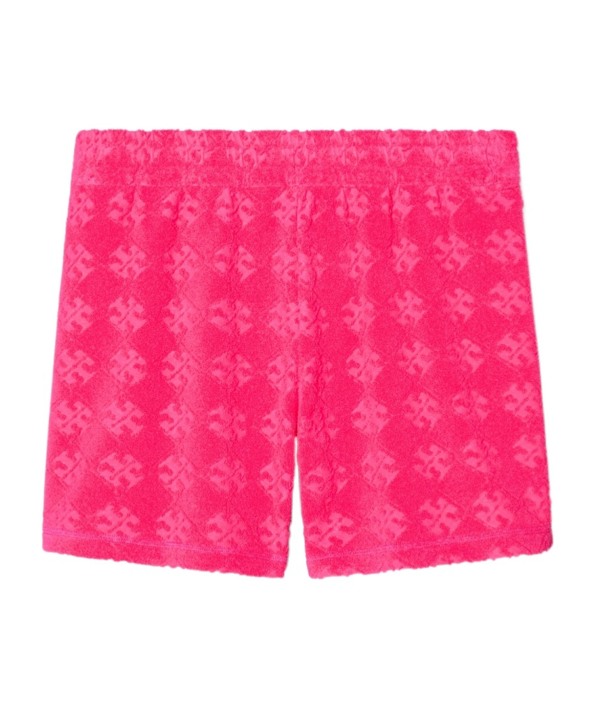 Tory Burch Logo Patterned Cotton Shorts With Elastic Waistband In Pink