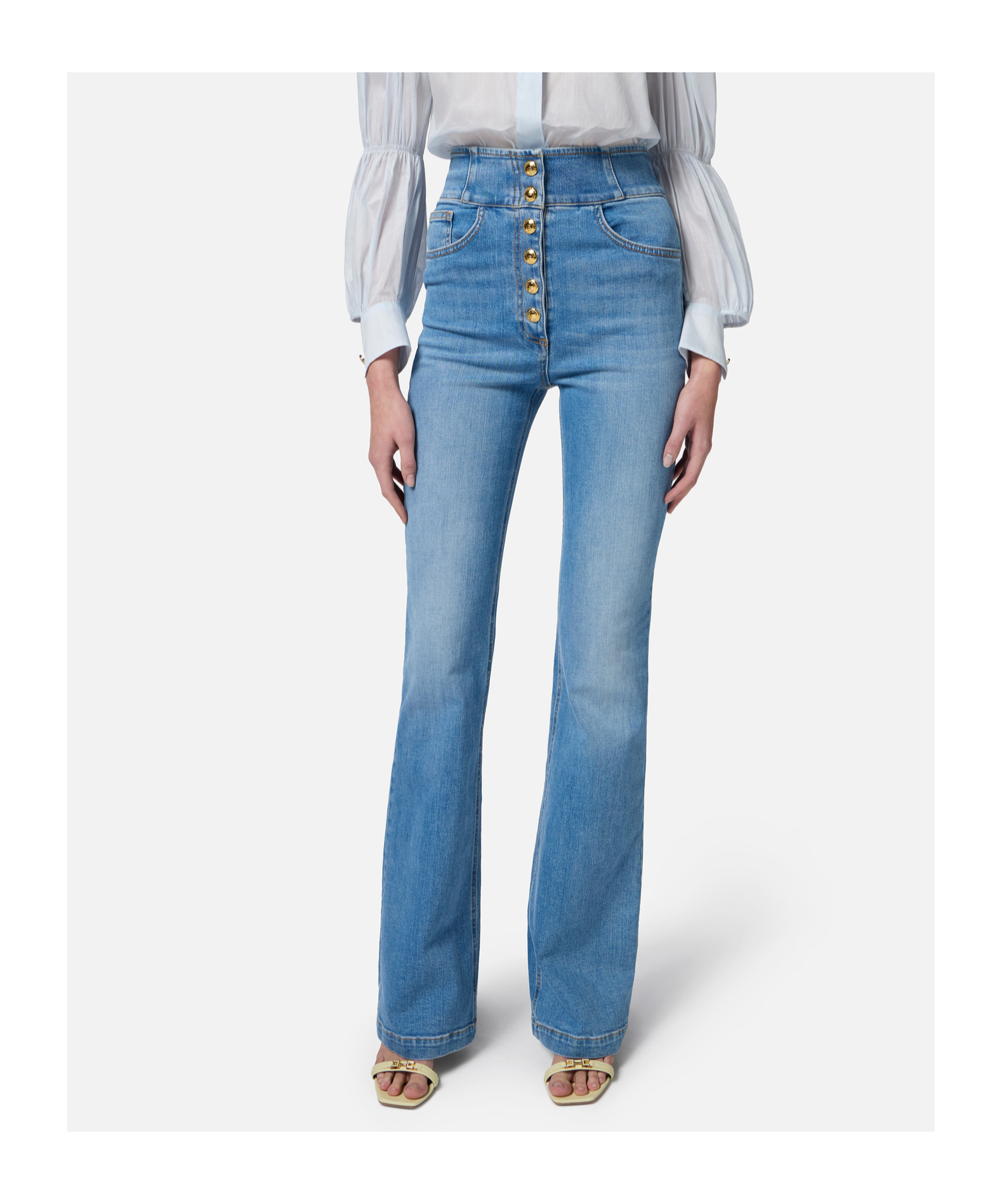 Elisabetta Franchi Logo-button Flared Jeans In Blue