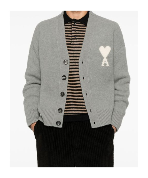 Ami Alexandre Mattiussi Ami Paris Ami Paris De Coeur Wool Cardigan In Gray