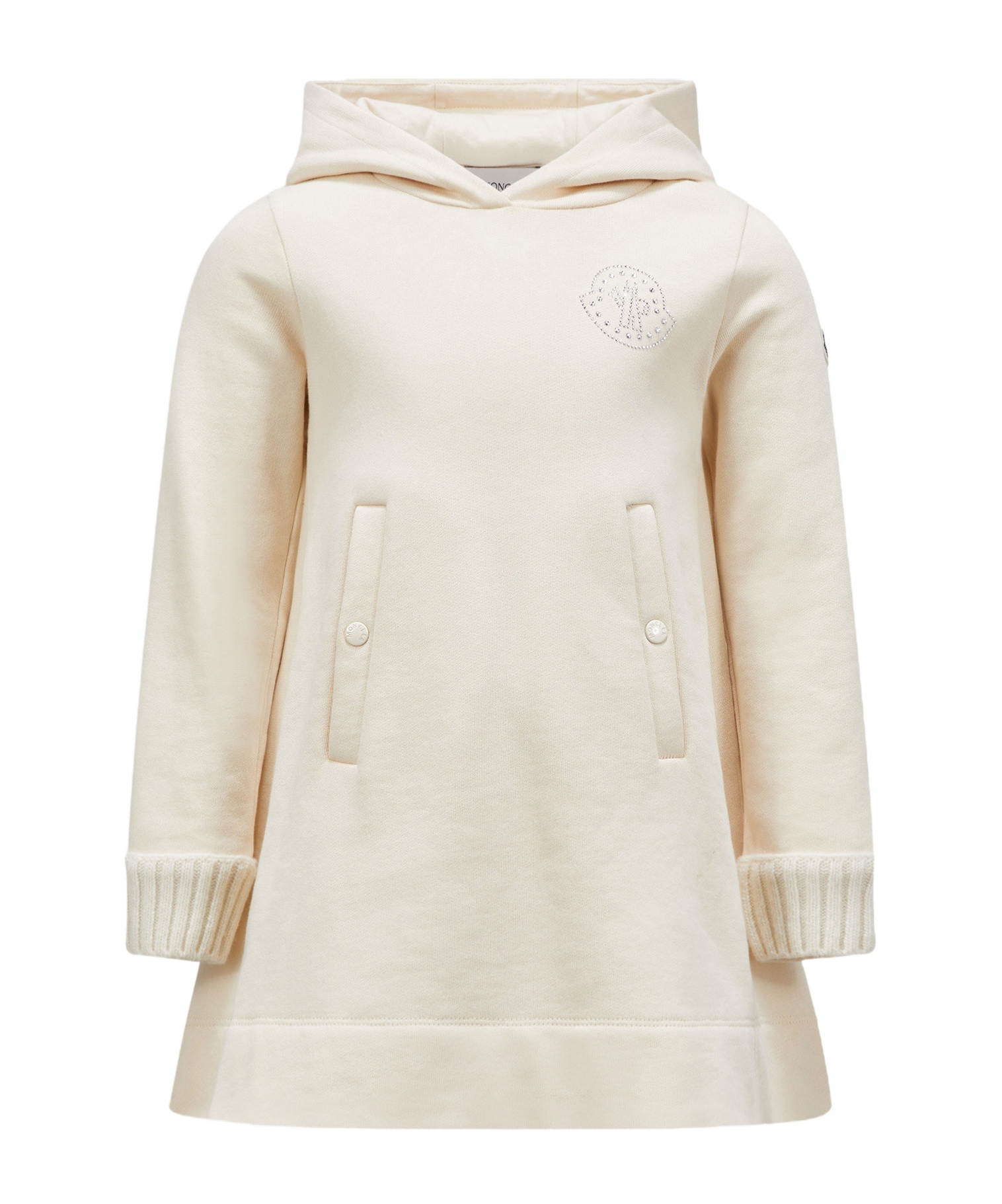 Moncler Hoded Crystal Logo Dress In Nude