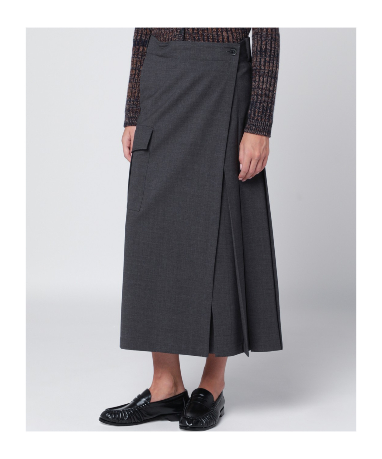 P.a.r.o.s.h Wool Wrap Midi Skirt In Gray