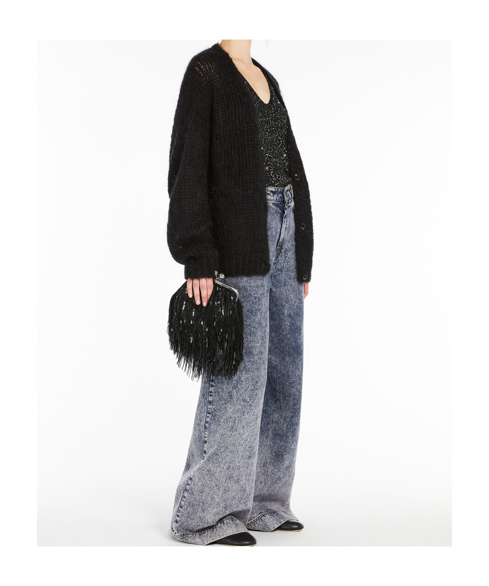 Weekend Max Mara Sequin Embellished V-neck Top In Black