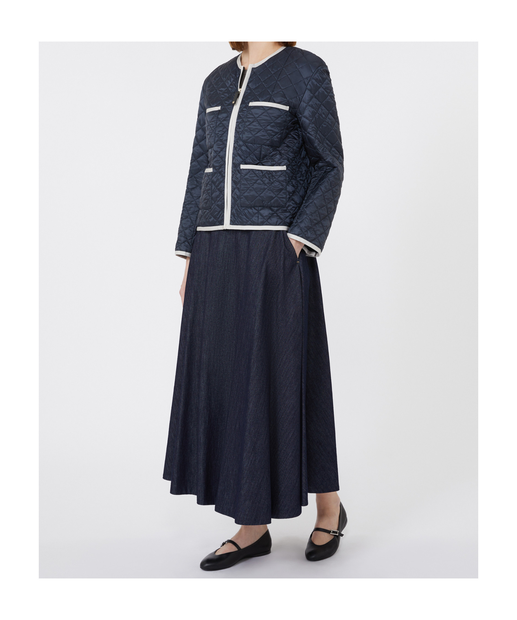 Max Mara Quilted Padded Jacket In Water-repellent Canvas In Blue