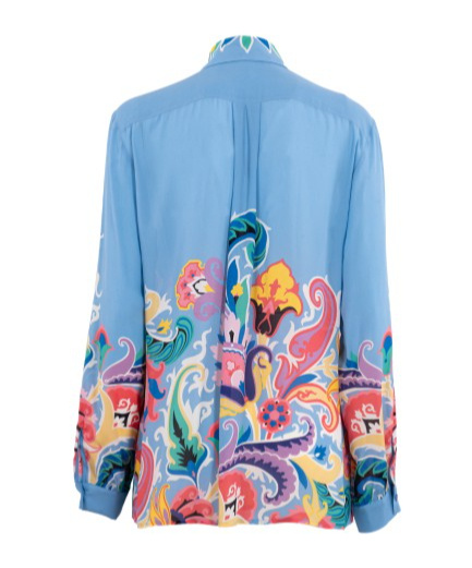 Etro , Shirt With Floral Print, Woman, Multicolour, Size 50 In Blue