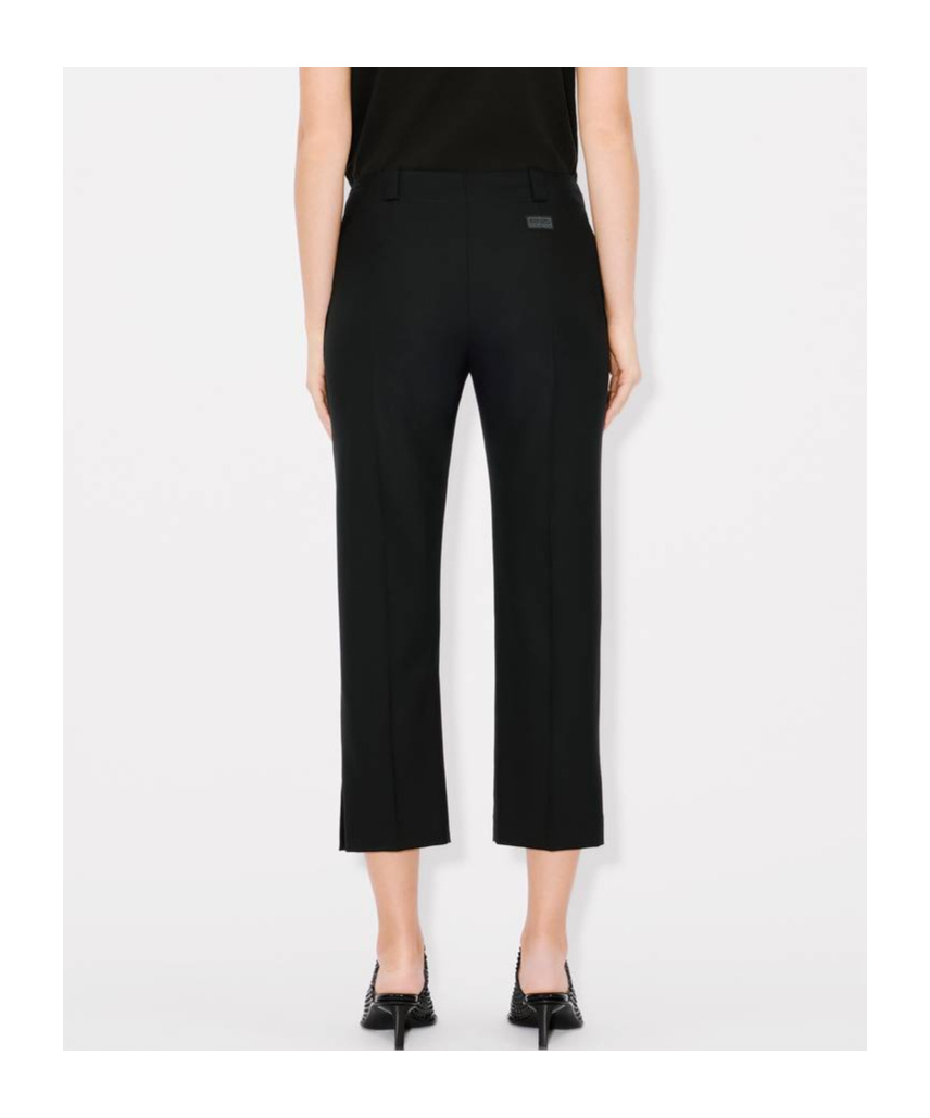 Kenzo Logo-appliqué Wool Cropped Trousers In Black