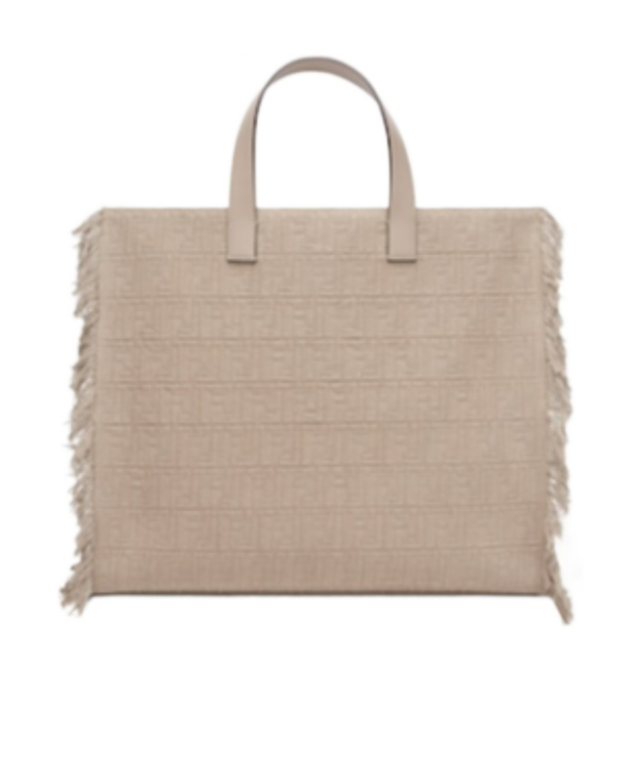 Fendi Large Ff Jacquard Fringed Tote Bag In Nude