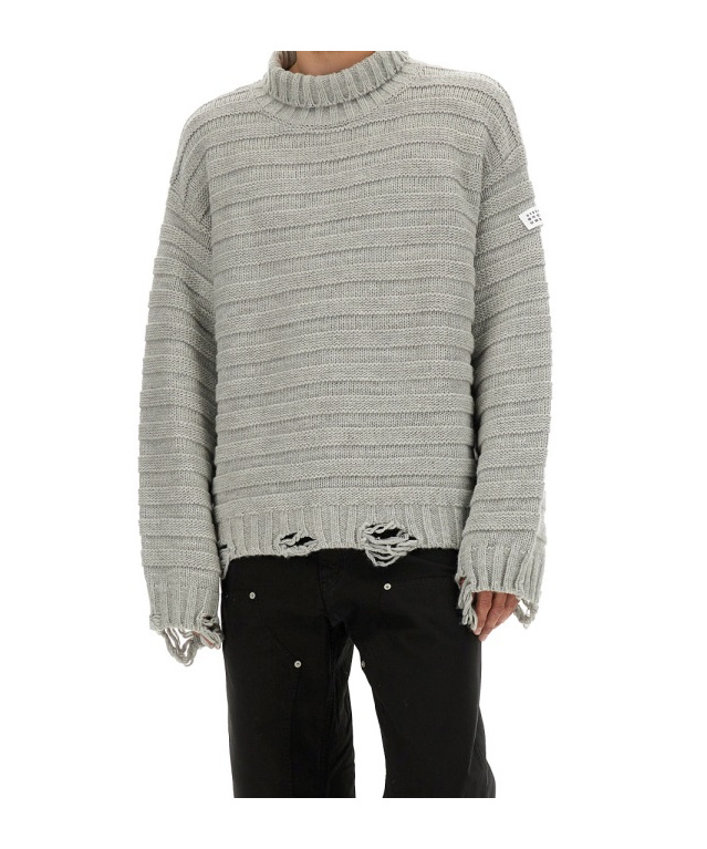 Mm6 Maison Margiela Mm6 By Maison Margiela Textured Knit Turtleneck Sweater With Oversized Silhouette In Gray