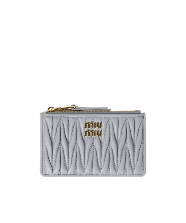 Miu Miu Matelass� Napa Leather Pouch Wallet In Gray