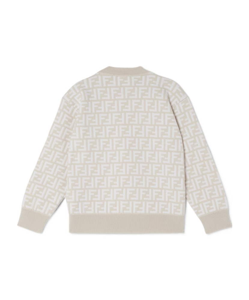 Fendi Beige And Cream Wool Blend Junior Crew-neck Sweater In White
