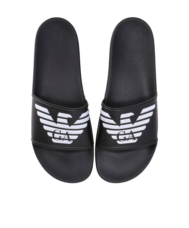 Emporio Armani Logo-embossed Ridged-sole Slides In Black