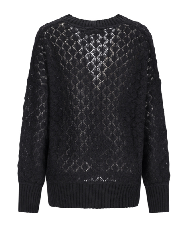 Blumarine Open-knit Buttoned Cardigan In Black
