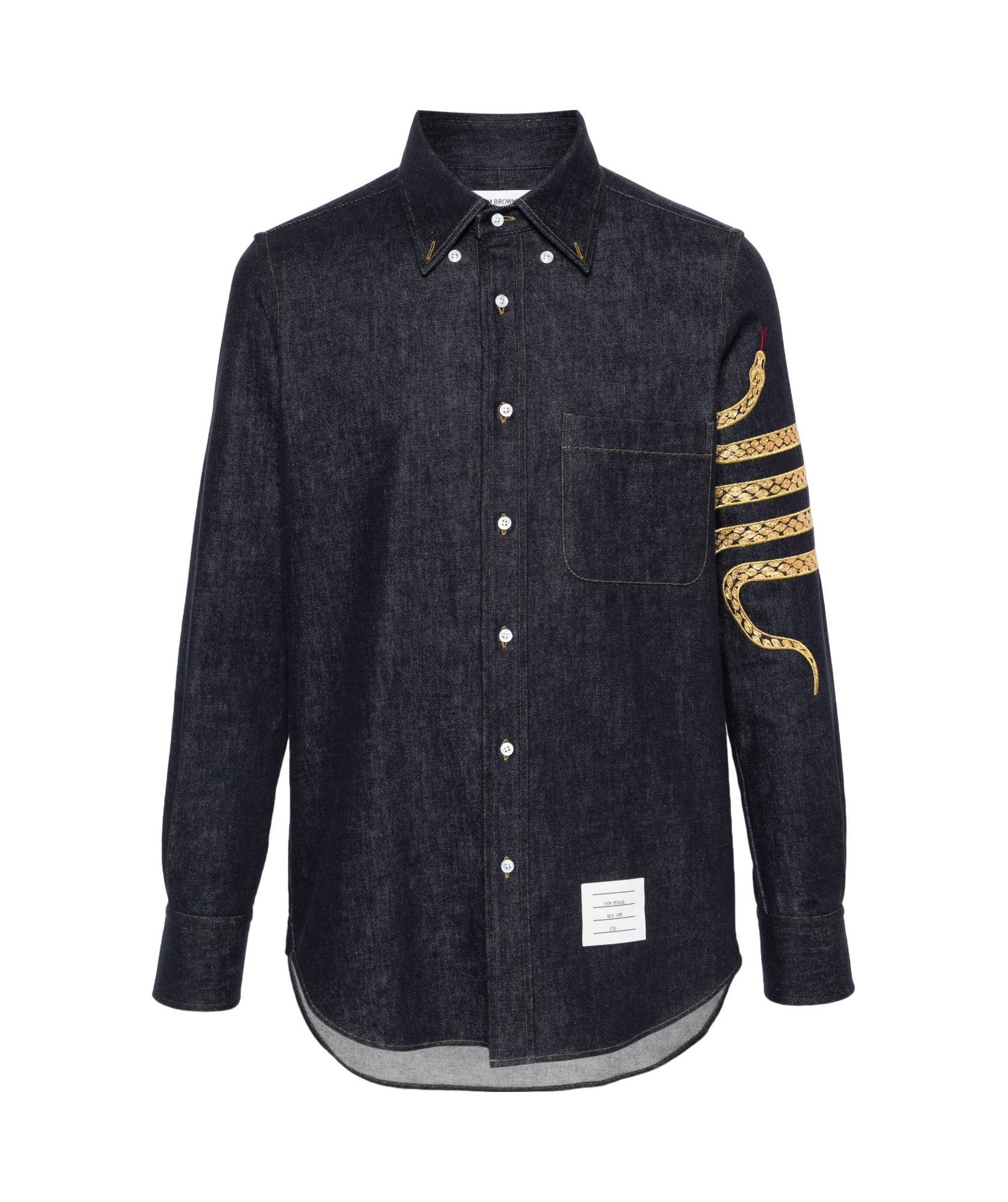 Thom Browne Long-sleeved Denim Shirt In Black