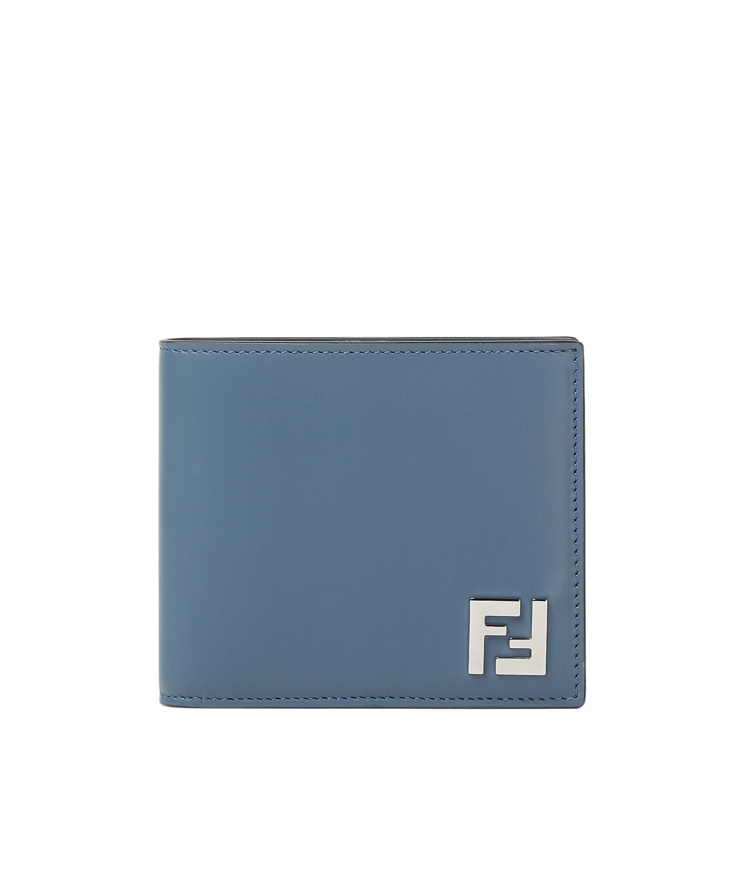 Fendi Brown Ff Canvas And Light Blue Leather Compact Bi-fold Wallet In Blue