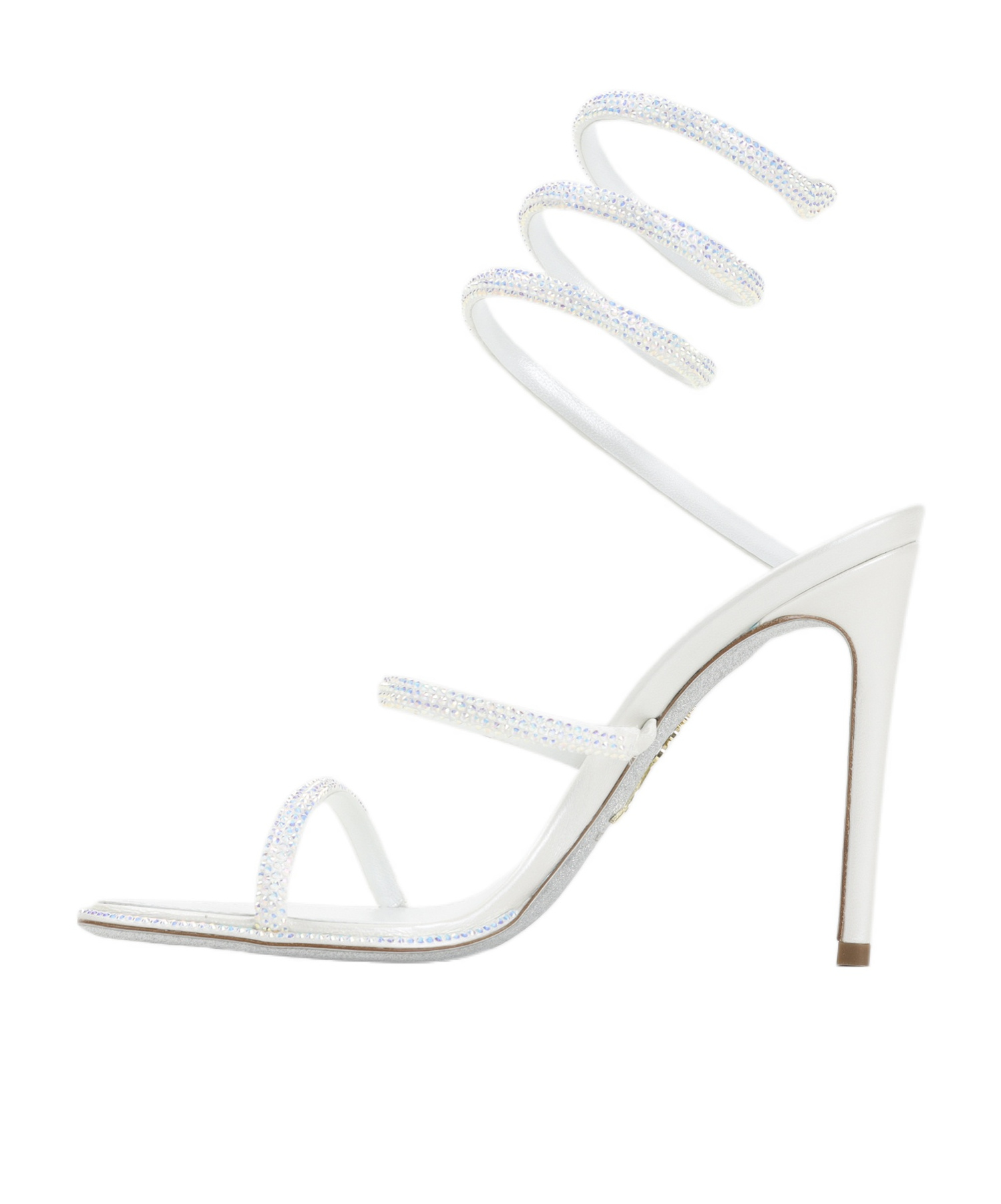 René Caovilla Spiral Strap Open Toe Sandals With Embellishments In White