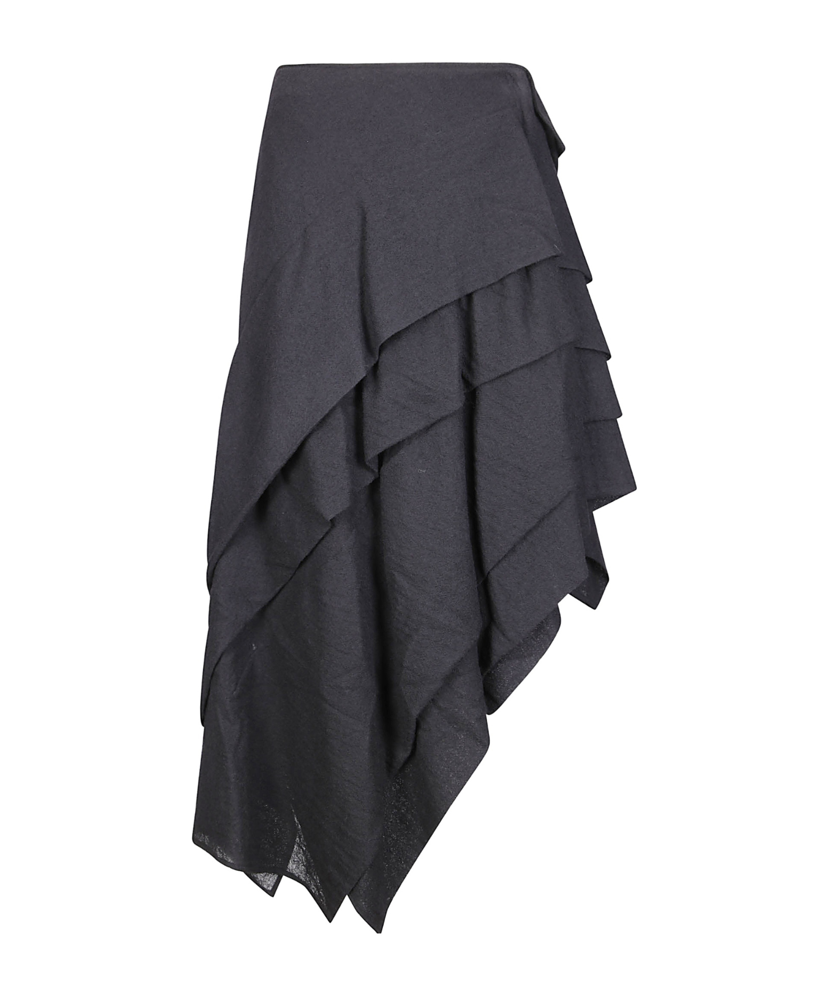 Yohji Yamamoto Tucked Stitched Asymmetric Midi Skirt In Black