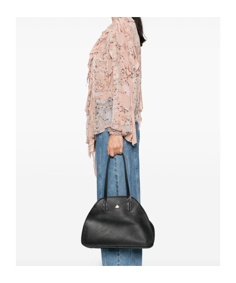 Vivienne Westwood Buckle Leather Shoulder Bag With Curved Silhouette In Black