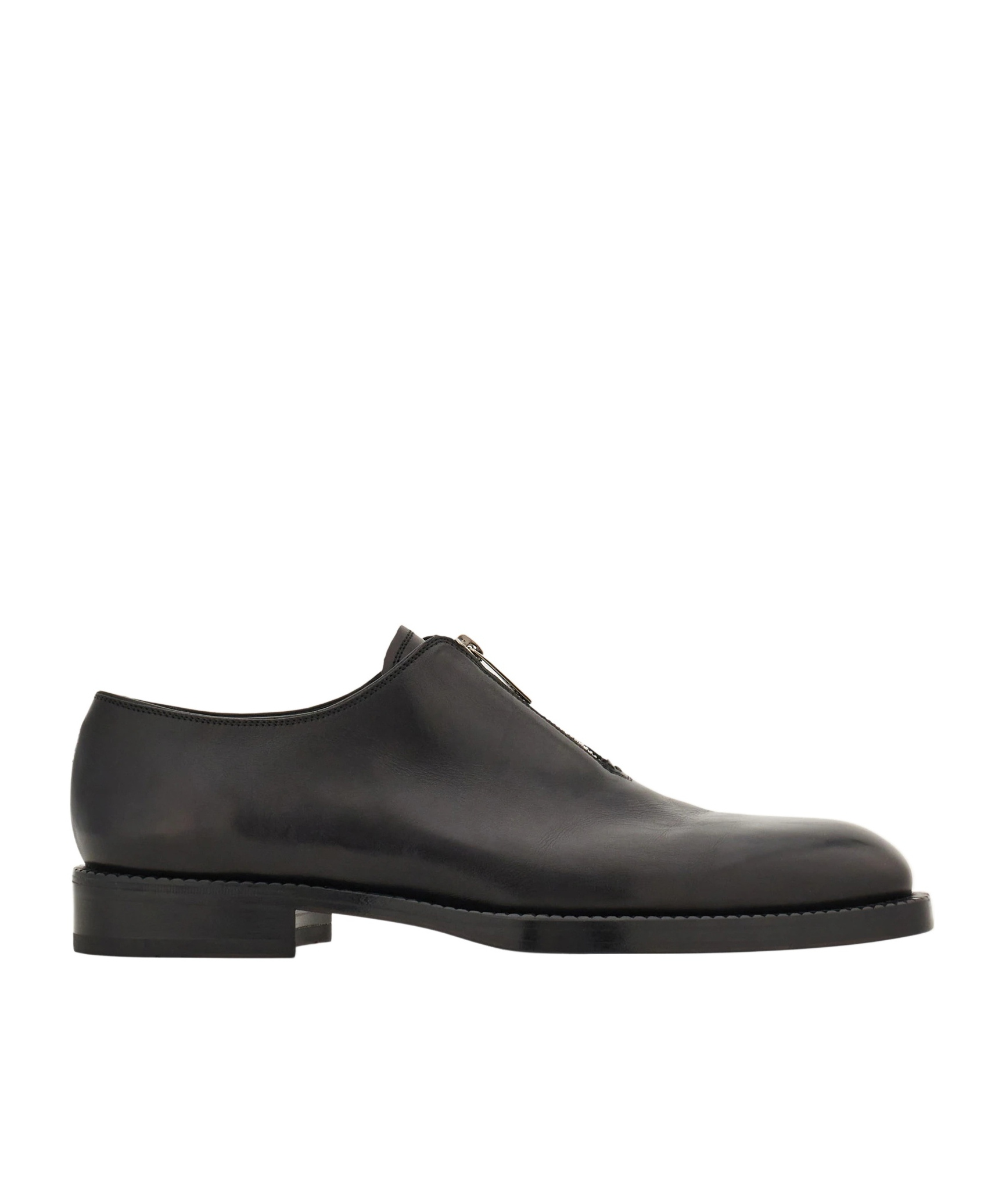 Ferragamo Derby Shoe With Zip Detail In Black