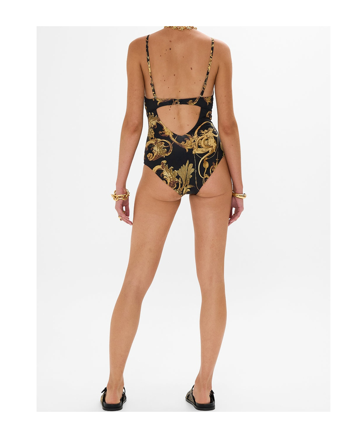 Camilla V-neck Steel Ring One-piece Swimsuit In Black
