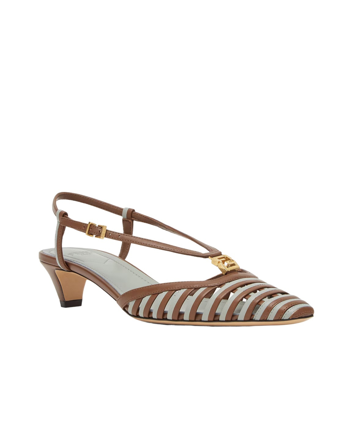 Fendi Women's Two-tone Leather Ffold Pumps | Size It 40 | 8j8703au29 Color F1stm In Brown And Matcha Green