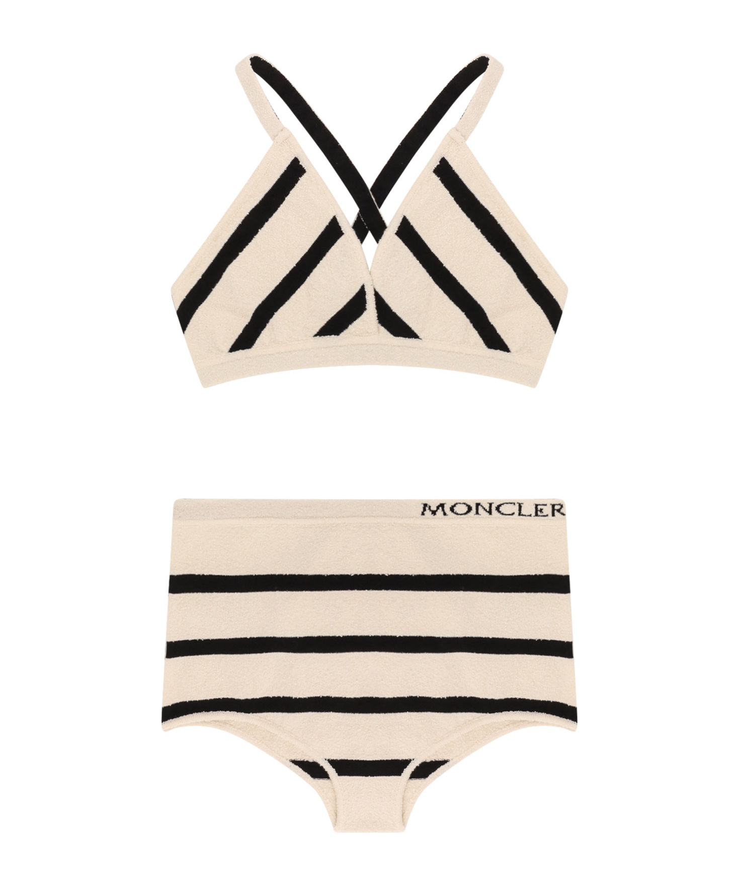 Shop Moncler Striped Bouclé Bikini In Nude