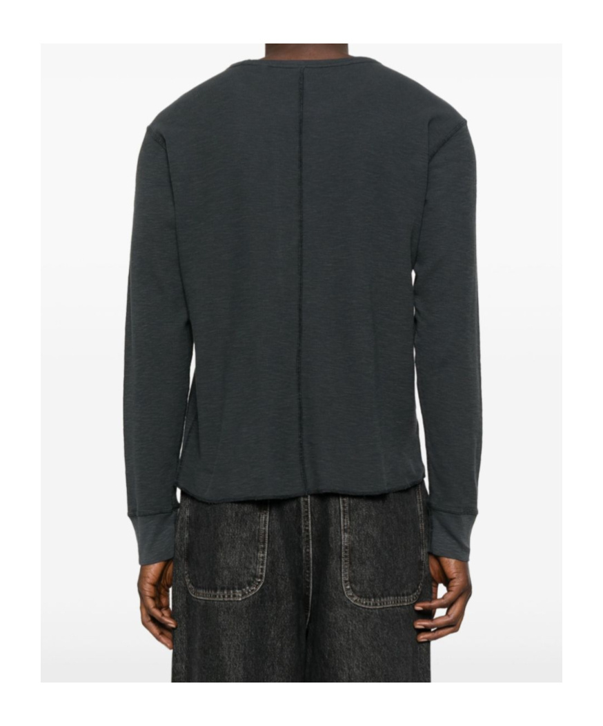 Sunflower Black Crewneck T-shirt With Long Sleeves And Fringed Hem In Cotton Man In Blue