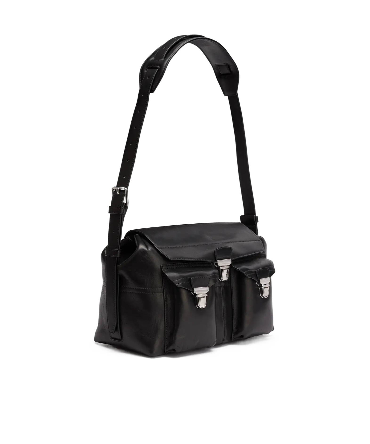 Lemaire Weekend Gear Leather Crossbody Bag With Pockets In Black