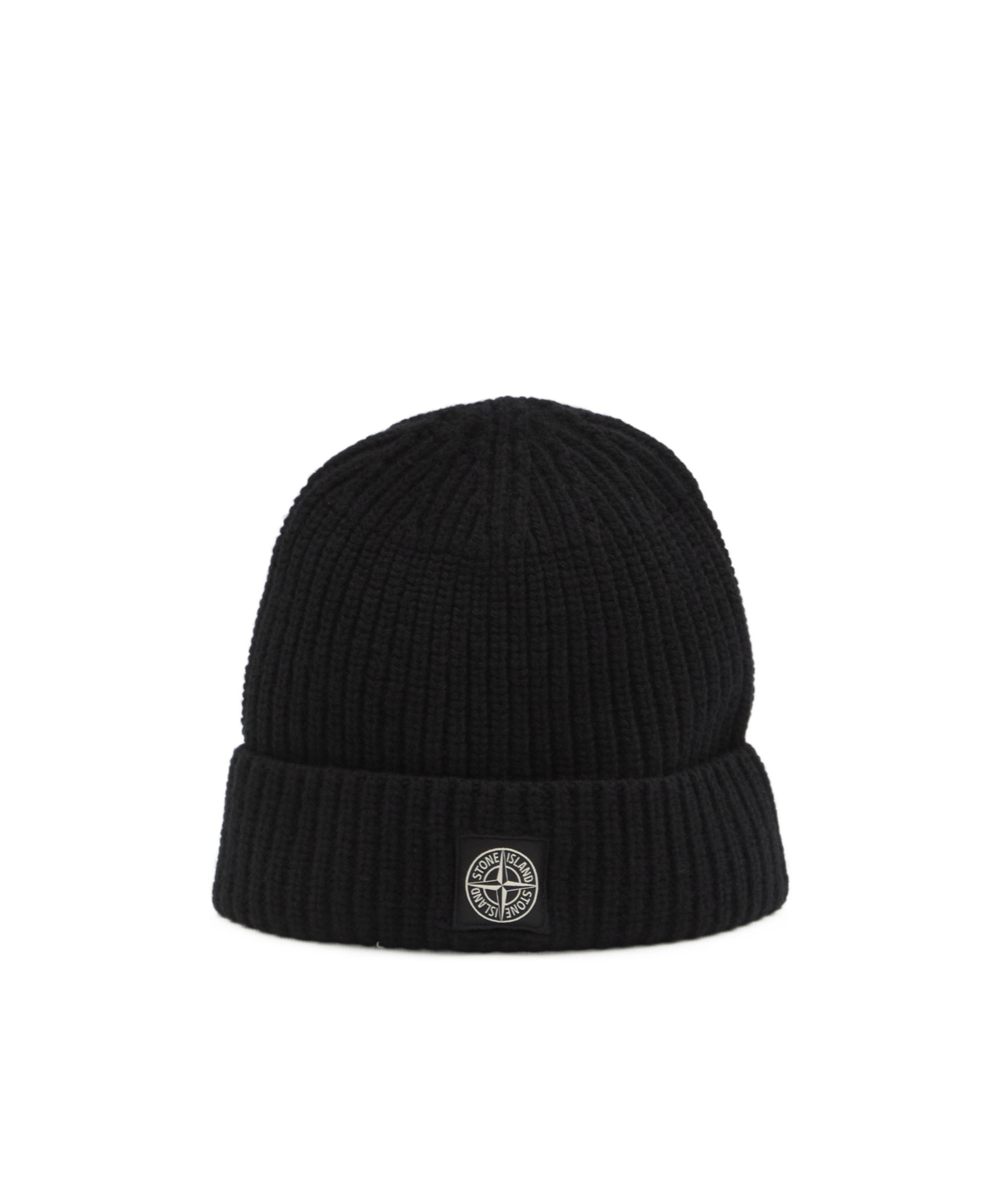 Stone Island Beanie With Compass Logo Patch In Black