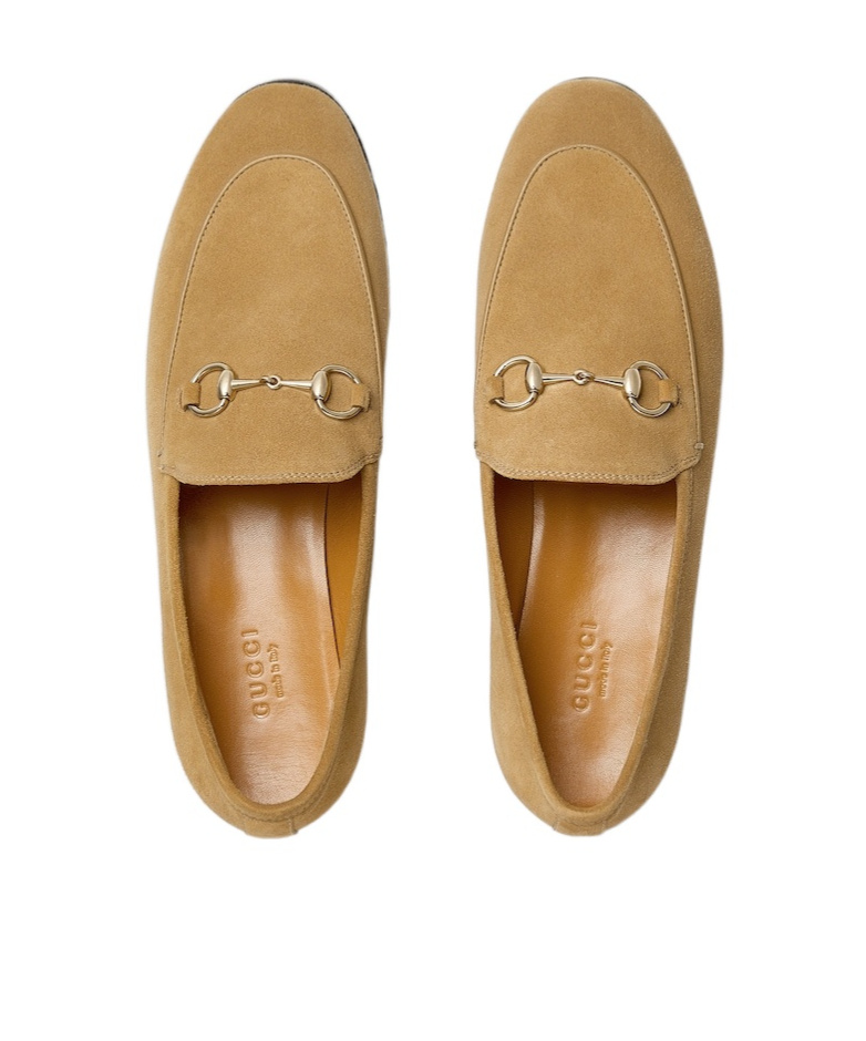 Gucci Jordaan Horsebit Suede Loafers In Nude